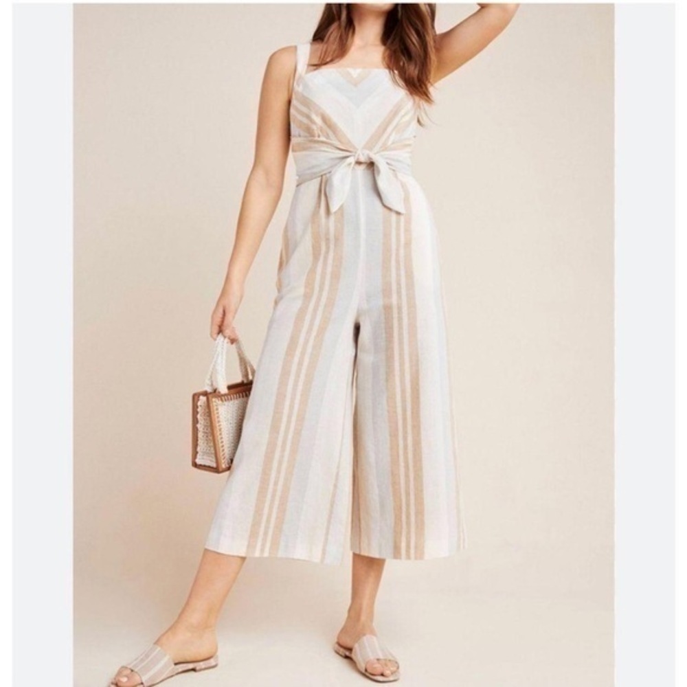 Anthropologie Savannah Linen Striped Jumpsuit Size 14